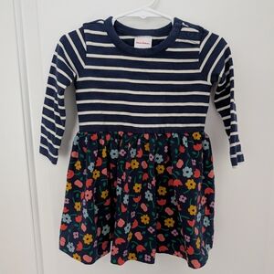 Hanna‎ Andersson Navy Striped and Floral Long Sleeve Dress